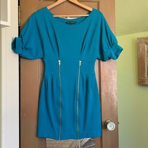 French Connection Teal Mini dress, zipper accents